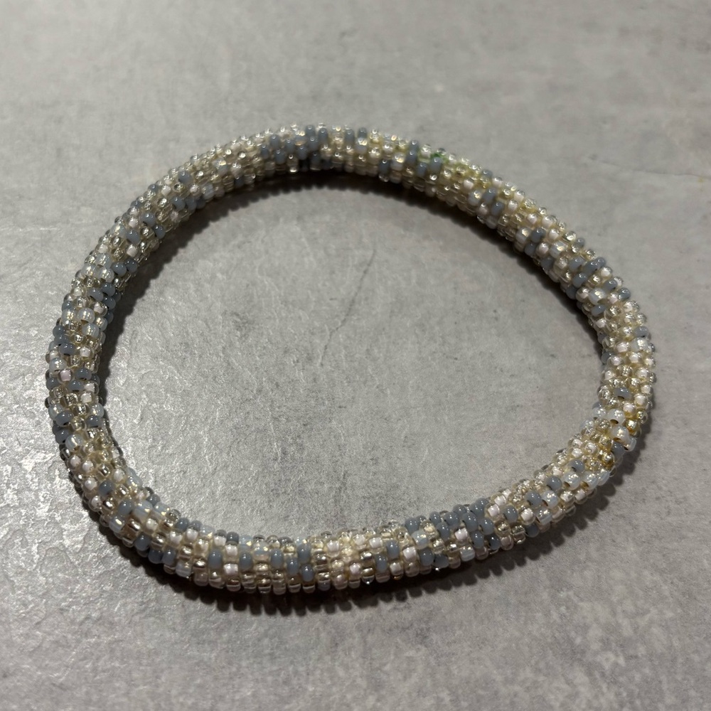 LILY and LAURA Nepal Beaded Bracelet Pink Silver White Gold Handmade